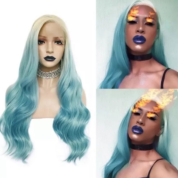 ?22” BLONDE BLUE GODDESS WAVY LACE FRONT WIG *NEW main image 2